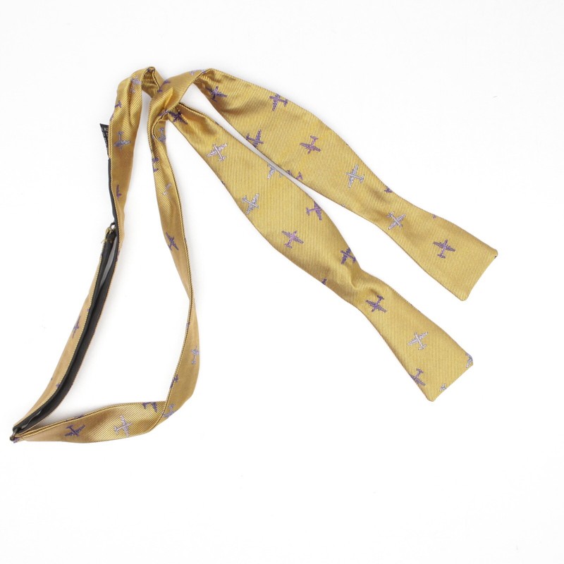 Gladson Mens Silk Bowtie Bow Tie Gold Pink Purple Airplane Skinny Italy Narrow