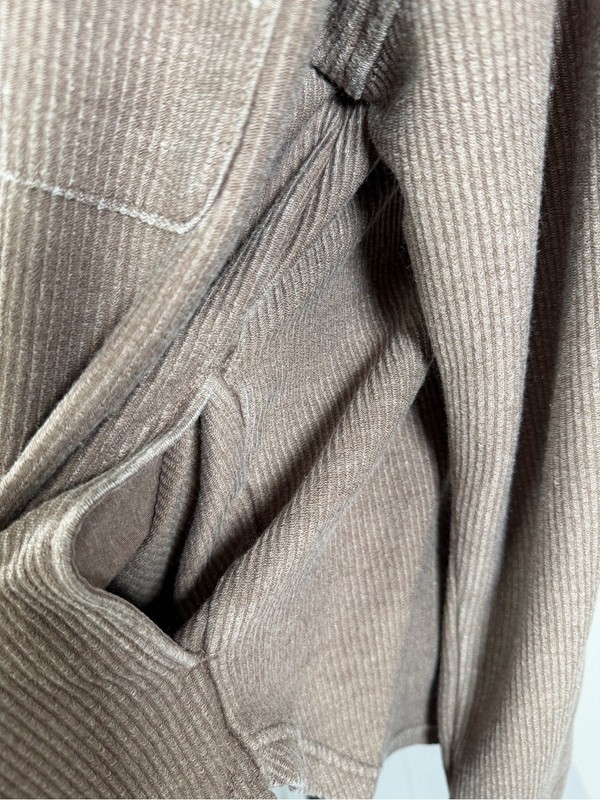 NWT Thread & Supply Taupe Rib Knit Button Front Shacket Size Medium gallery