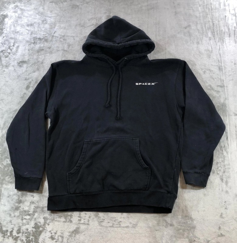 SpaceX Hoodie Mens Large Black Logo Pullover Fleece Sweatshirt Back Graphic