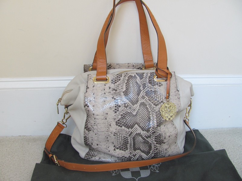 Vince Camuto Python Print and Ivory Leather Handbag/Purse