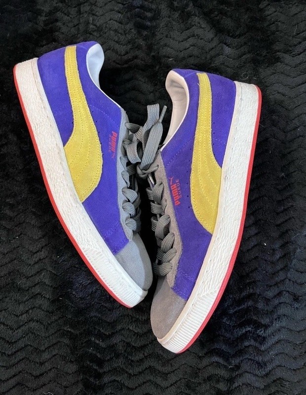 PUMA Suede Classics Purple/Yellow Suede Low-Top Sneakers-Red Outsole 352634 68