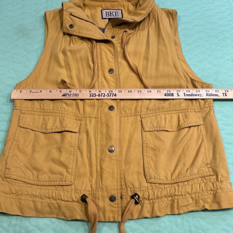 BKE Women's Old Gold Vest Zip & Snap front Draw String Cotton Large EUC gallery