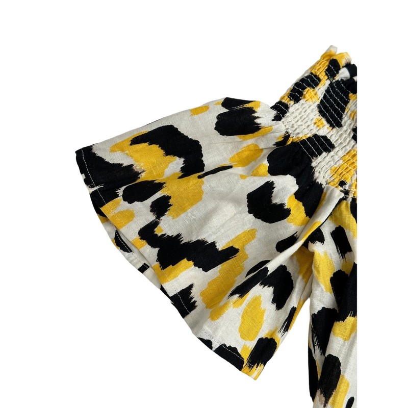 Who What Wear Linen Crop Top Yellow Animal Print Ruffled Off Shoulder Women's L gallery