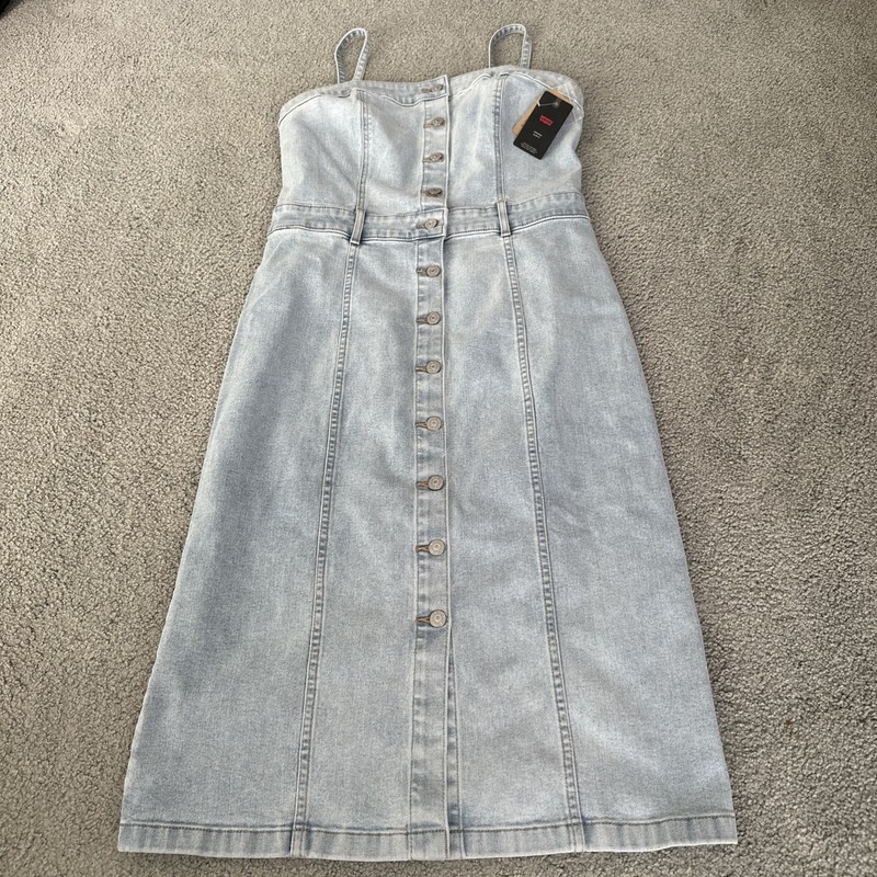 Levi’s Knee Length Slim Fit Bustier Denim Dress Corset Blue Stretch Sz. Large