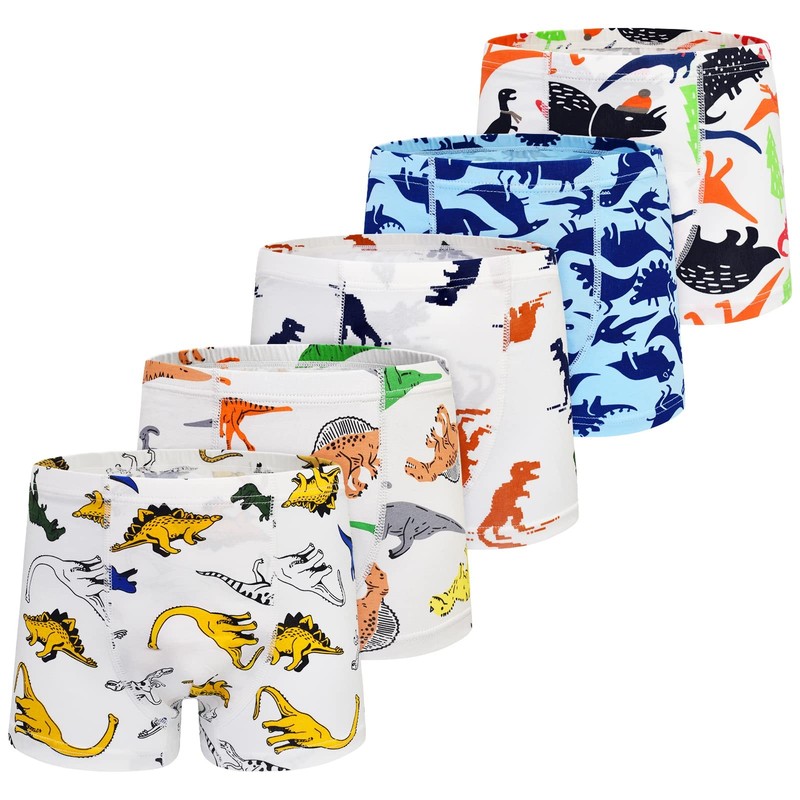 GRPSKCOS Boys Dinosaur Underwear- Pack of 5 Soft and 6-8 Years, #1