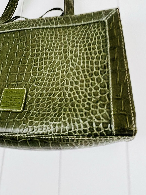 Vintage Liz Claiborne Olive Green Crocodile Embossed Shoulder Bag Bow Accent gallery