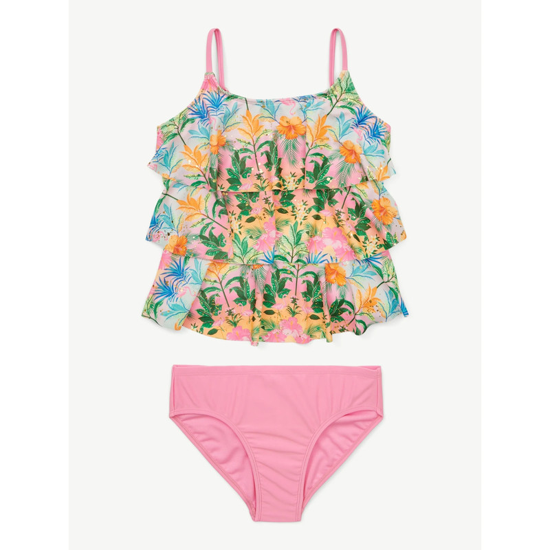 Justice Flamingo Floral Girls 2 piece Layered Tankini Swimsuit Many sizes New