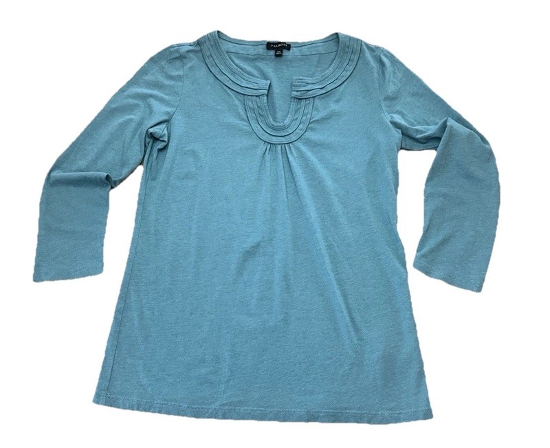 Talbots Super Soft Teal Knit Top, 3/4 Sleeves, Decorative Split- Neck, Size XS