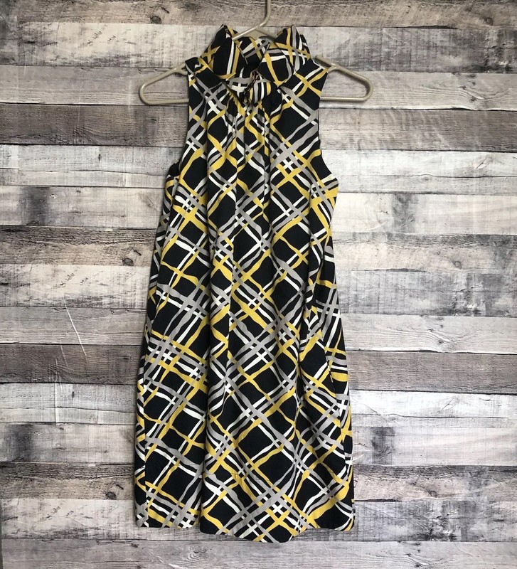 Club Monaco Shift Dress High Structured Collar Black Yellow Pockets Size 0 NWT