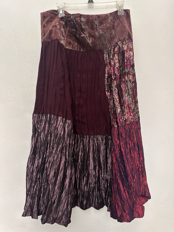 Women’s Multicolor Abstract Pleated A-Line Midi Skirt Elastic Waist Size XL