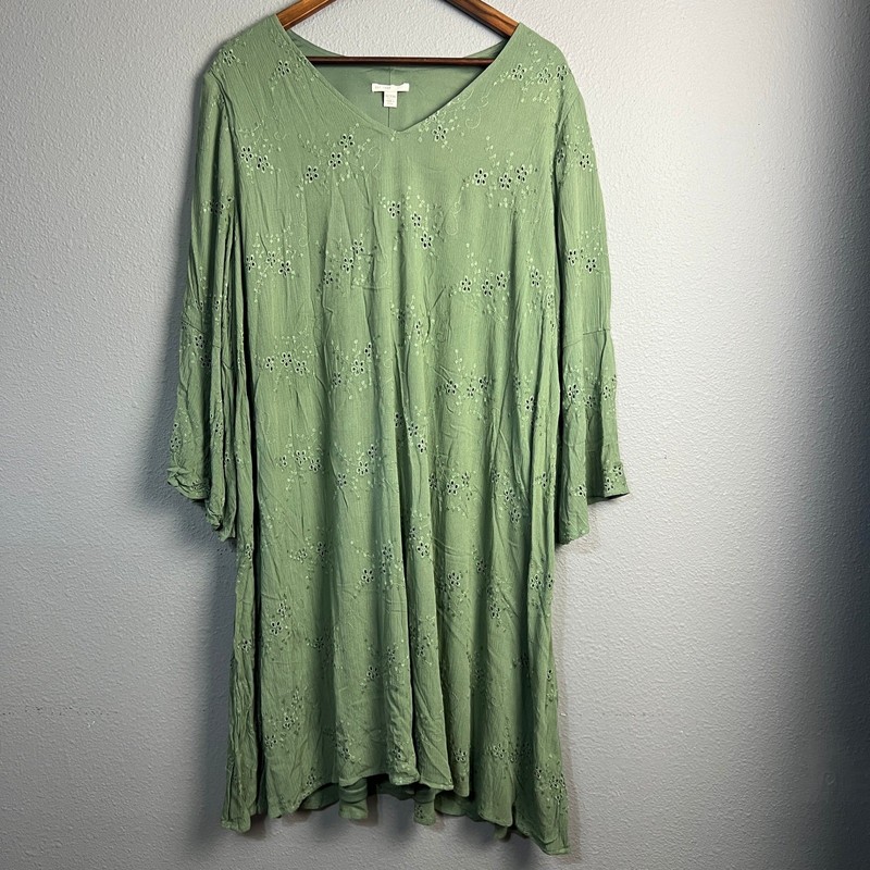 Est 1946 Green Floral Embroidered Dress Size 18/20W Plus Size Long Sleeve