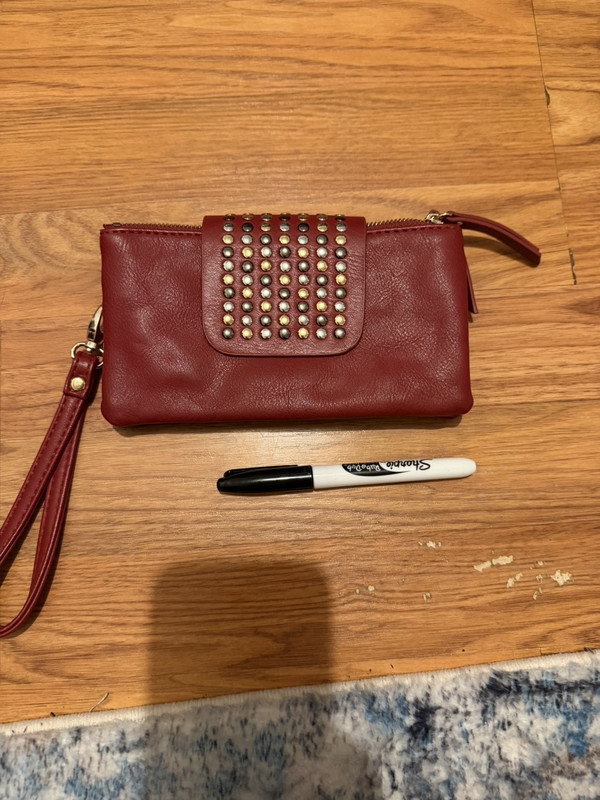 Olivia Miller Red Studded Zip Around Wristlet Wallet, Credit Card Slots