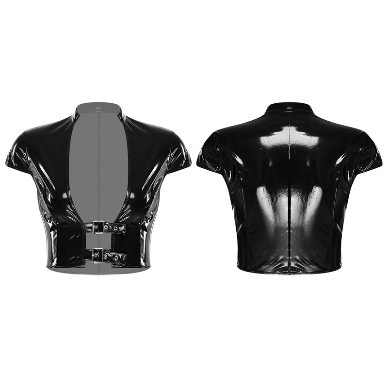 Womens Glossy Leather Crop Tops Open Front Corset Bustier Nightwear Tank Tops