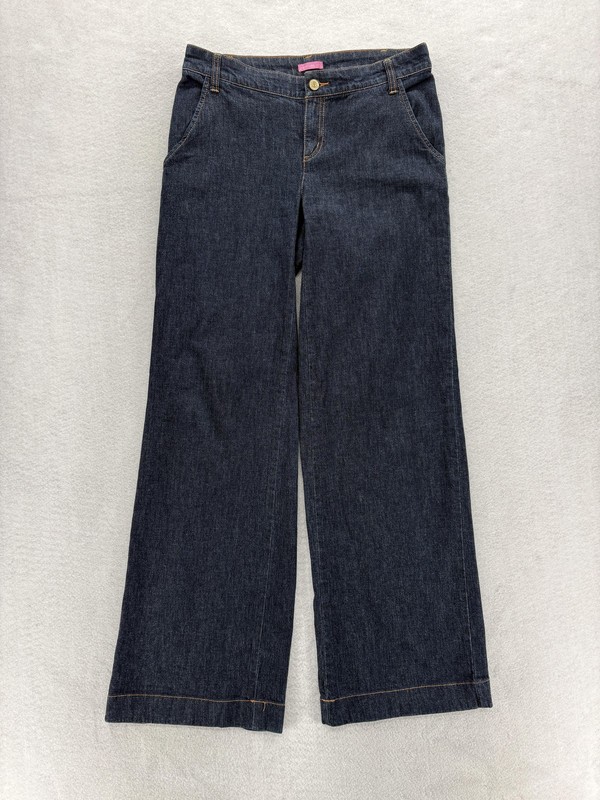 Lilly Pulitzer Main Line Fit Wide Leg Jeans Womens 6 Blue Mid Rise Stretch Denim