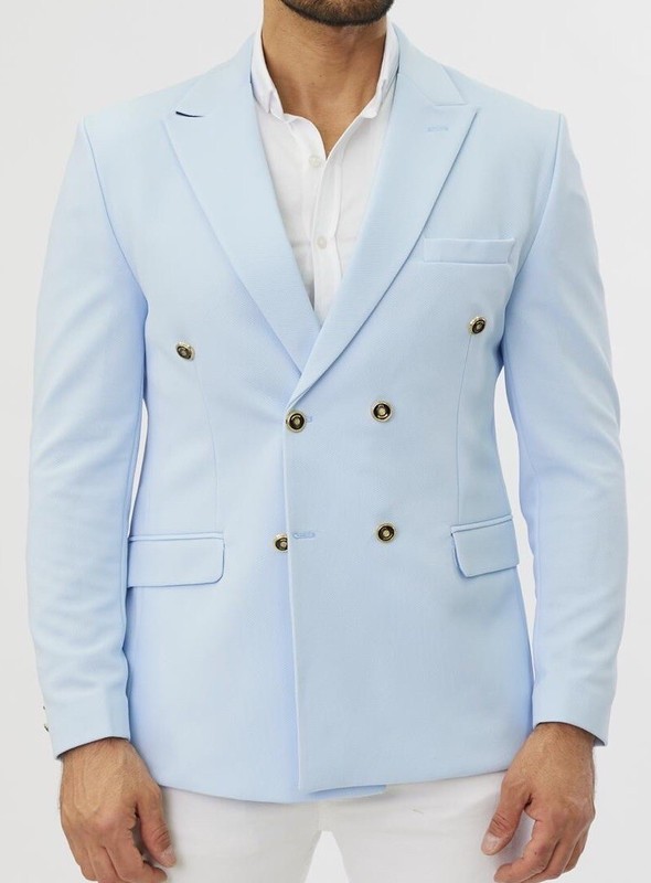 Designer blue double breasted double breasted jacket gold buttons fitted slim fit gallery