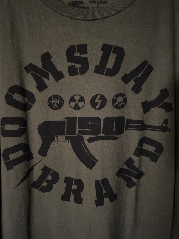 Doomsday Brand Hardstyle Music 150 BPM Machine Gun Green Shirt Men’s Size Large