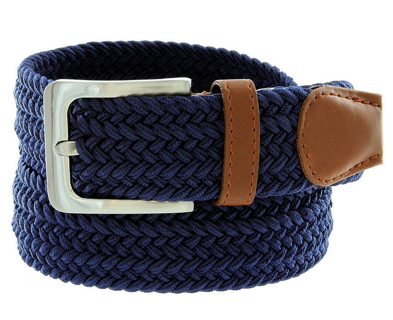 Navy Stretch Belt Braided Elastic Casual Weave Canvas Fabric Woven Belt 1-3/8″