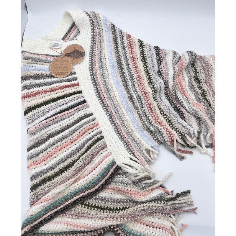 Fashion by Mirabeau Chenille Giving Poncho Multi Color Striped Fringe Wrap NWT