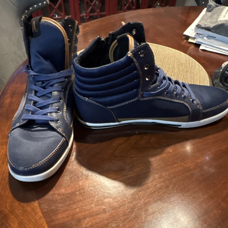 Aldo Men’s Blue High-Top Sneakers US 11 Lace-Up Side Zip Contrast Stitch