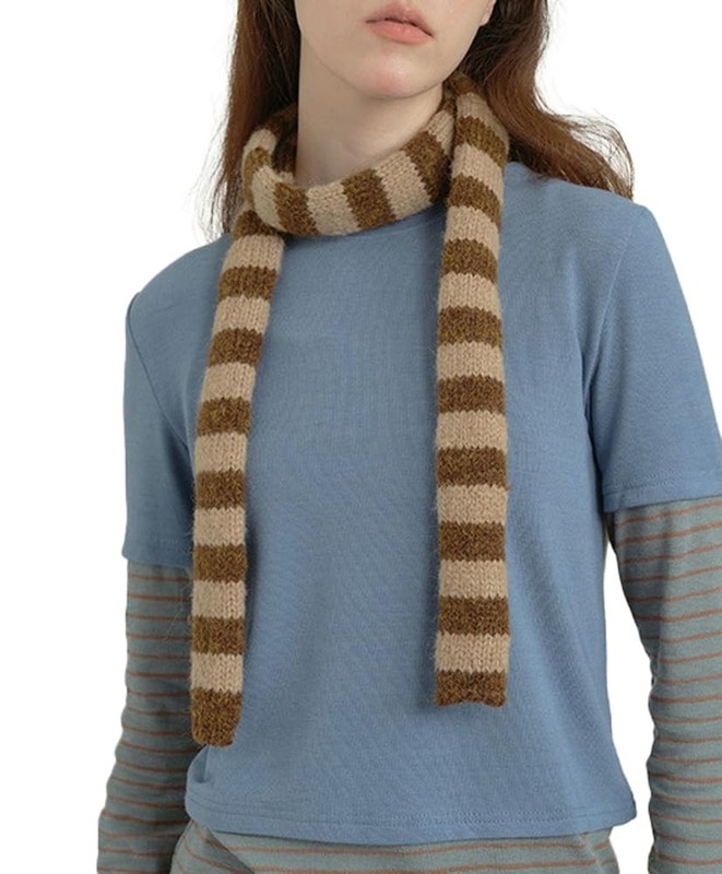 Halemet Cute Stripe Scarf for Women Skinny Y2k Medium, Coffee