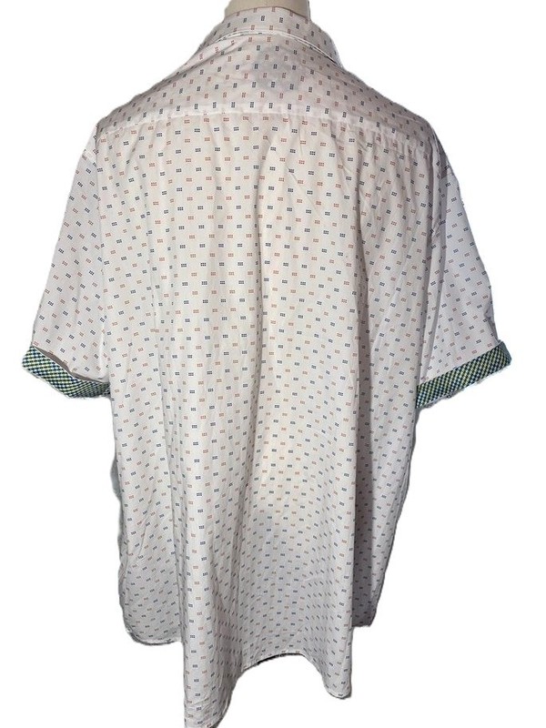 Robert Graham Short Sleeve Men's Shirt 3XLT White w Blue and Orange Accents NWT gallery
