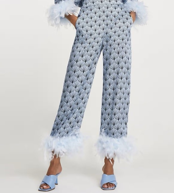 River Island Blue Printed Detachable Feather Hem Trousers Size UK 6 – RRP £45