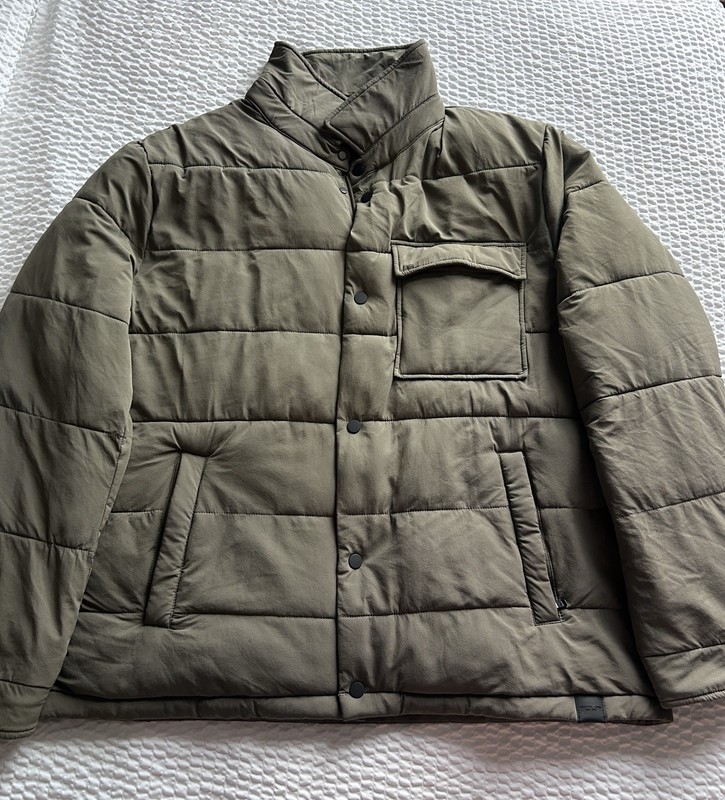 Michael Kors Men’s Quilted Puffer Jacket Olive Green Snap Button Size XL