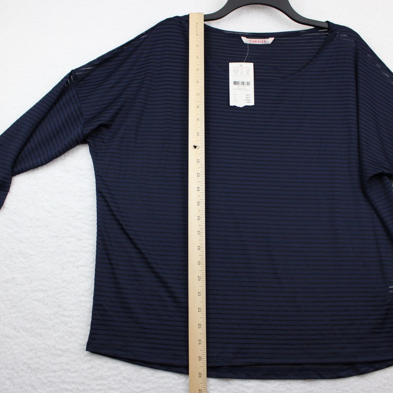 NEW Camaieu France Semi-Sheer Top Women's Size 10 Striped Navy Blue & Black gallery