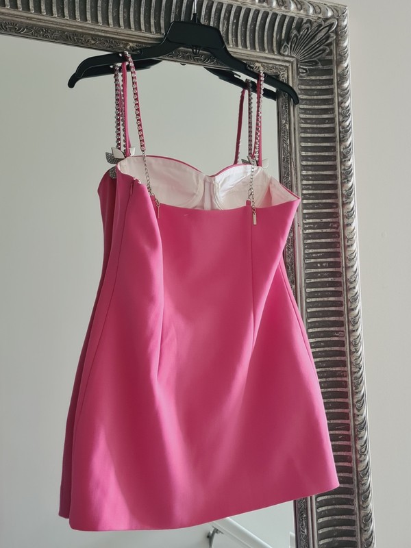 AREA Butterfly Virgin Wool Crystal Embellished Mini Dress Rose Sz 10 Org $1,295 gallery