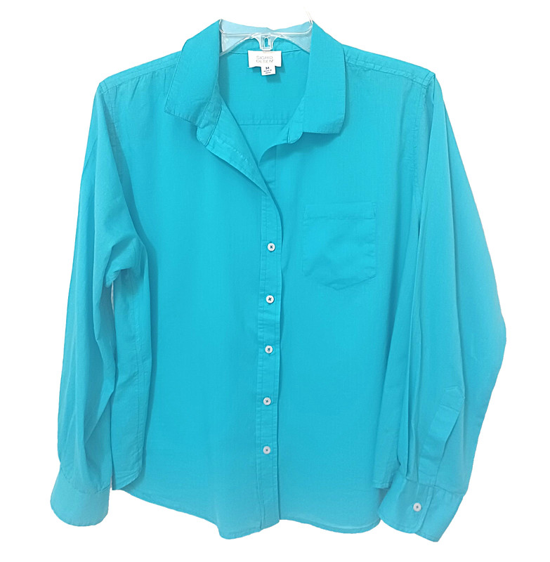 Sigrid Olsen Women’s M 100% Cotton Aqua Long Sleeve Button Up Shirt Top Pocket gallery