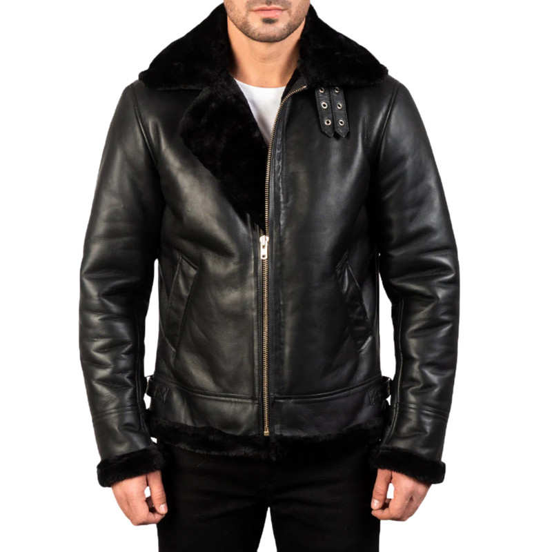 Men’s Francis B-3 WWII Shearling Sheepskin Leather Bomber Jacket Aviator Flight