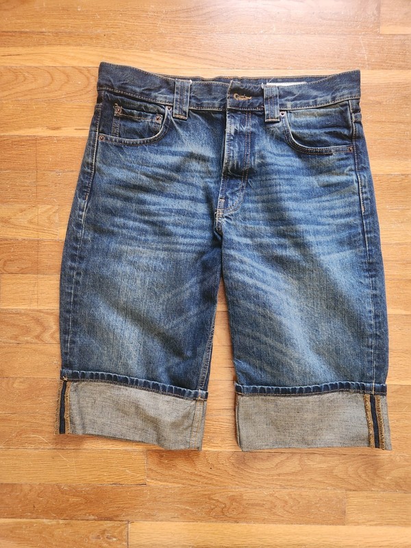Zara knee-length denim shorts w/ turn-up hems, EU36 US4, dark wash, excellent gallery