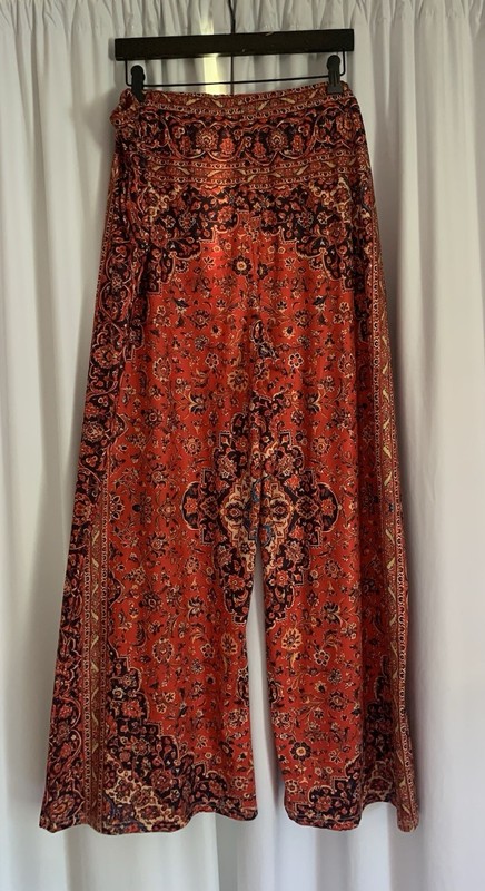 Women’s Plus 5XL Wide-Leg Floral Pants Red/Black/Beige Polyester Elastane