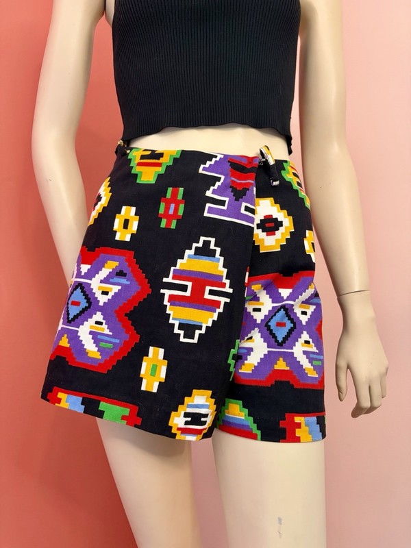 Vintage 60s Mod Geometric Culotte Shorts XS Psychedelic Go Go Print Retro