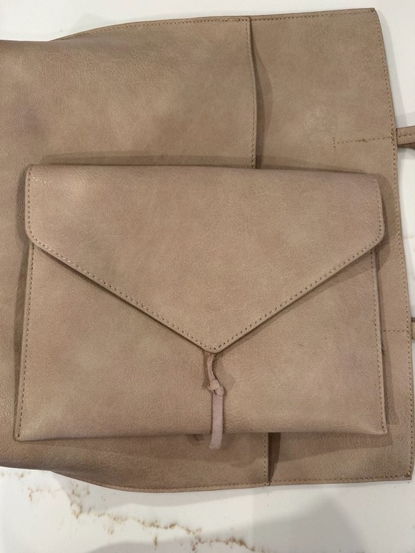 Chic Taupe Tote - Vegan Leather Tote Bag - Tan Handbag-Street Level-With Clutch gallery