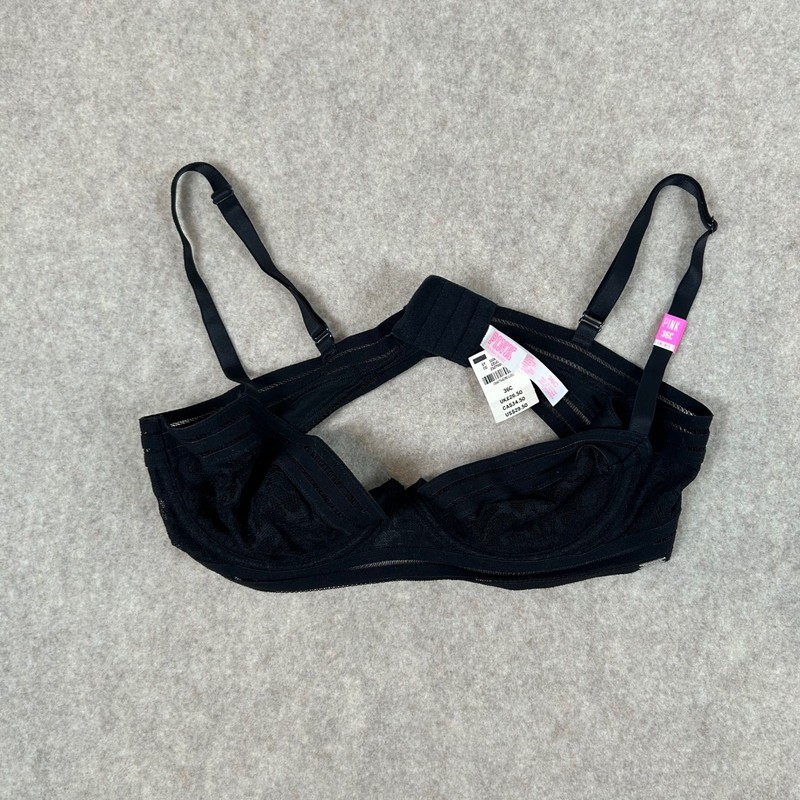NWT Victoria’s Secret PINK Bra Women 36C Black Unlined Underwire Mesh Lace