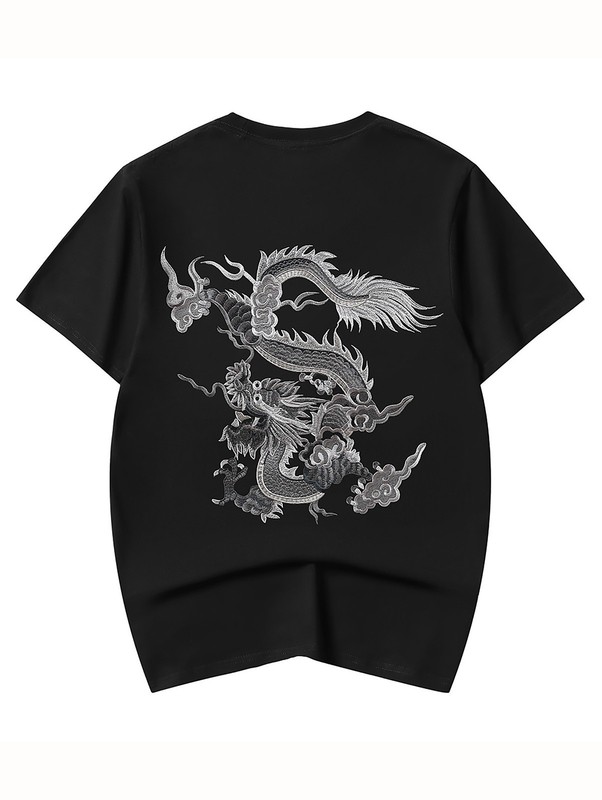 Niepce Men’s Cloud Dragon Embroidery Tee Japanese Streetwear T-Shirt