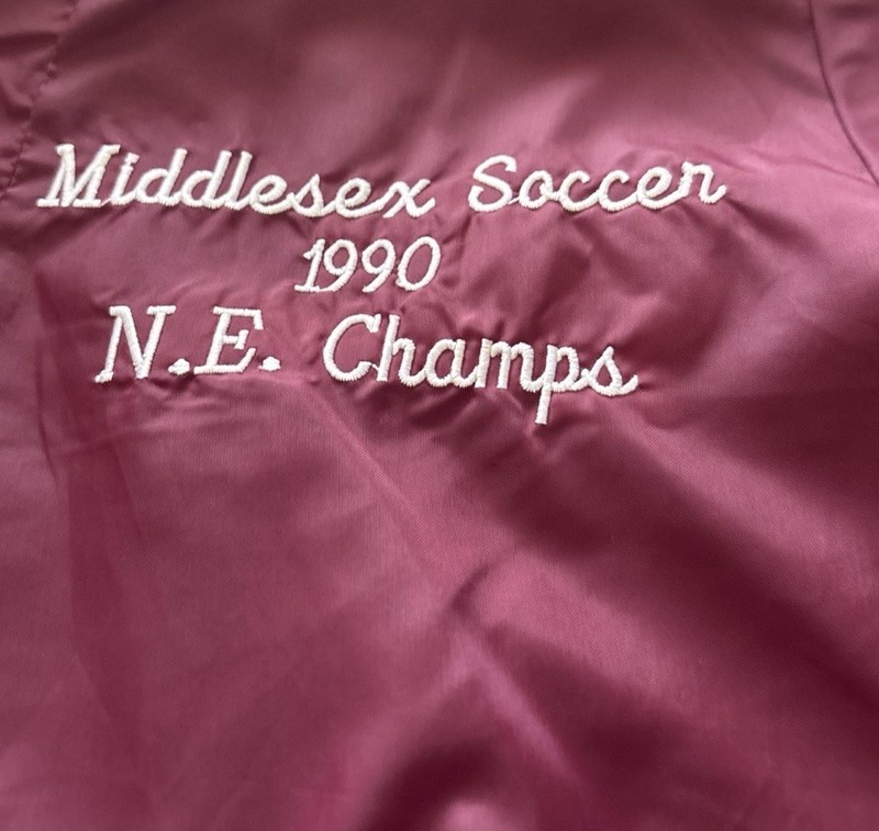 Vintage 1990s Windless MIddlesex Soccer Bomber Jacket Maroon Medium USA Made gallery