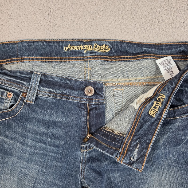 American Eagle AE Artist Flare Jeans Womens 14 LONG Blue 34X33 Low Rise Stretch gallery