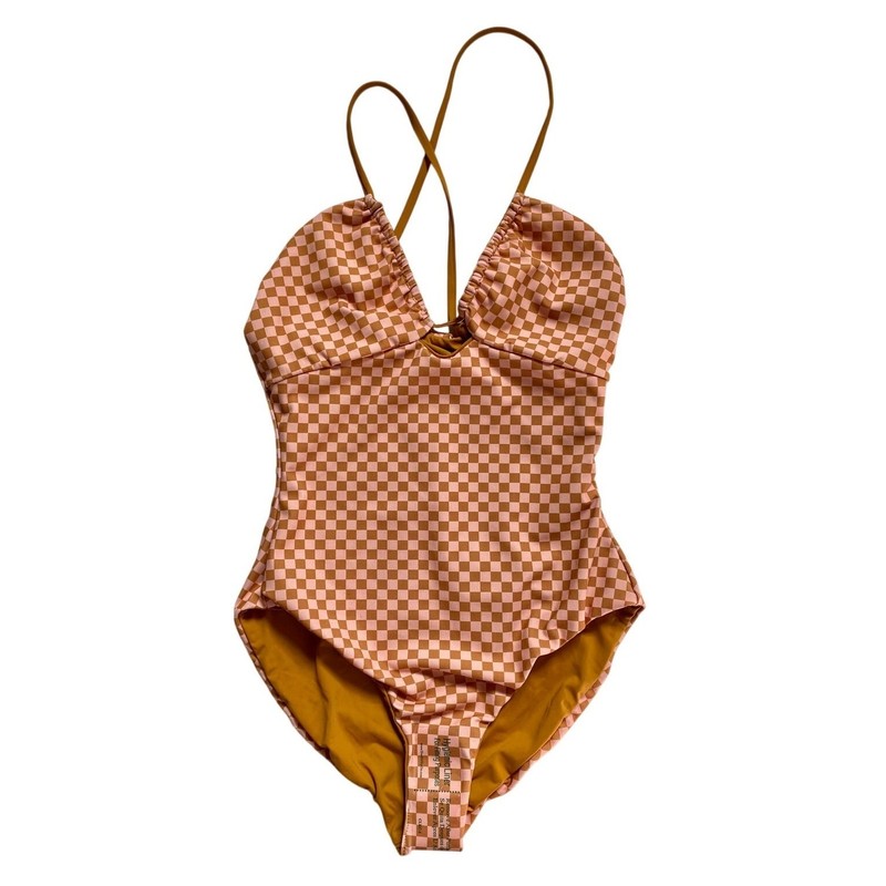 The Great. Reversible Keyhole One Piece Swim Suit Small Checkered Sun Blush Pink