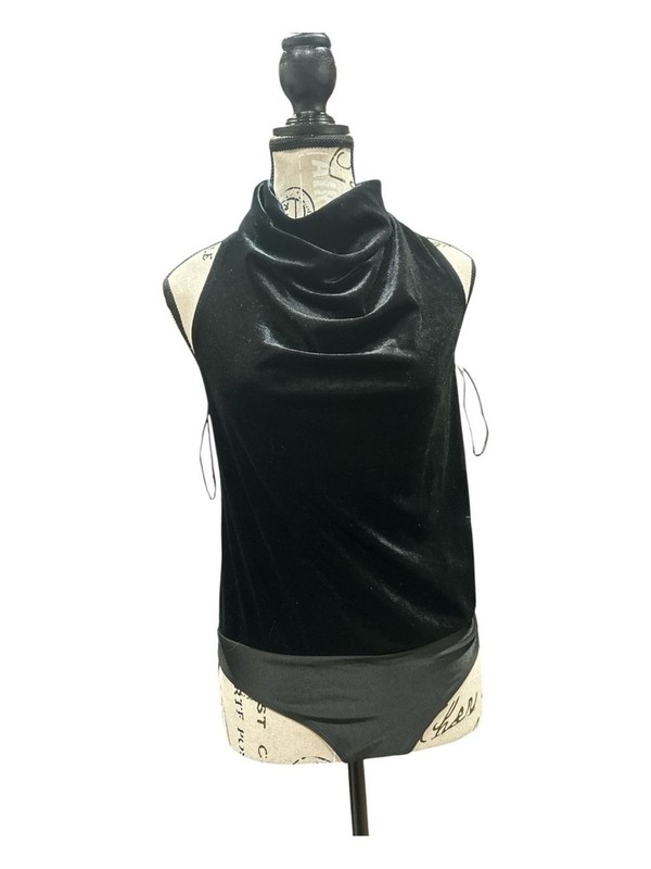 Sincerely Jules Black Velvet Halter Bodysuit with Cowl Neck