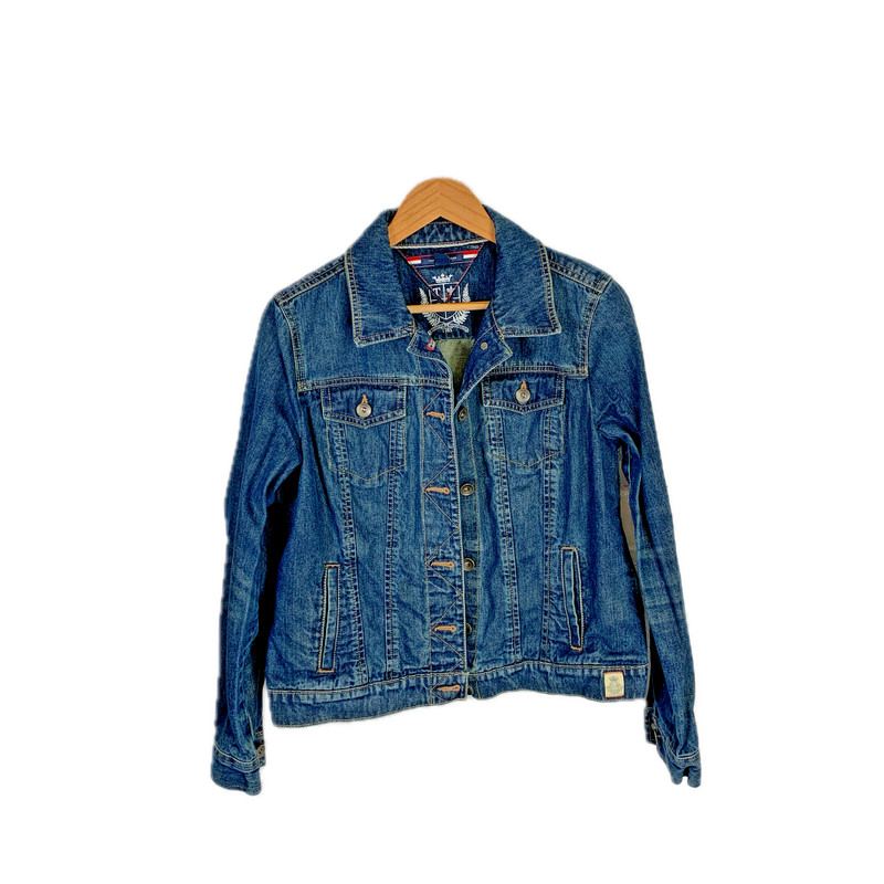 Tommy Hilfiger Jacket Womens Size Large Blue Denim Logo Heritage Classic 90s Y2K