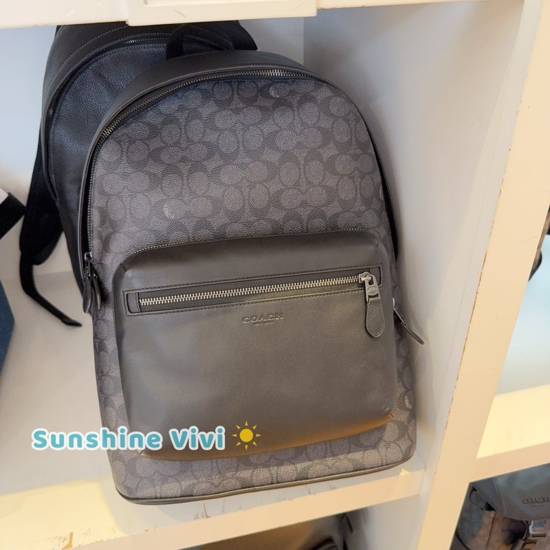 NWT Coach West Backpack In Signature Canvas Cv925 Gunmetal /charcoal /black