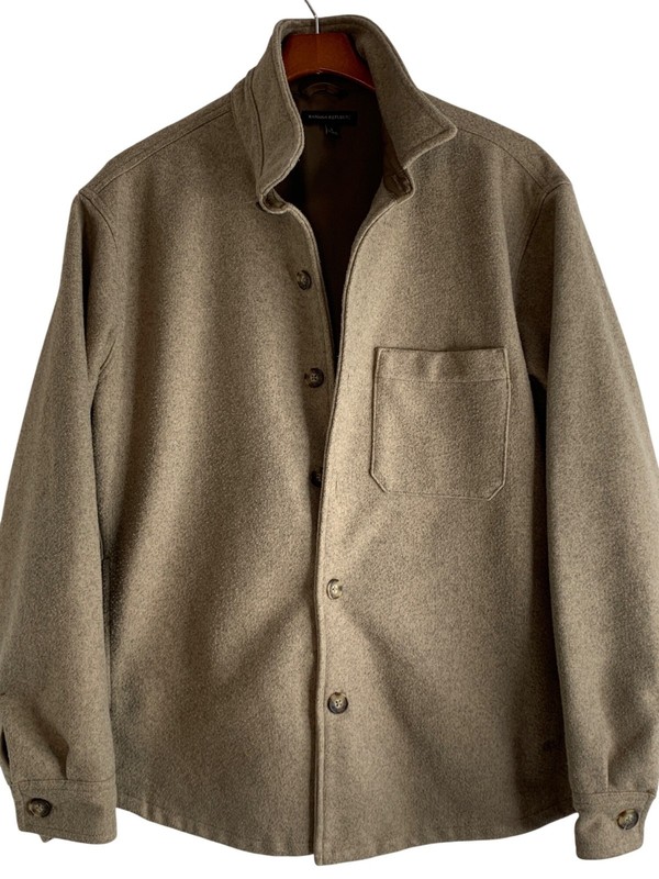 Banana Republic Mens Tan Button-Up Shirt Jacket L Shacket GUC Lined Pockets