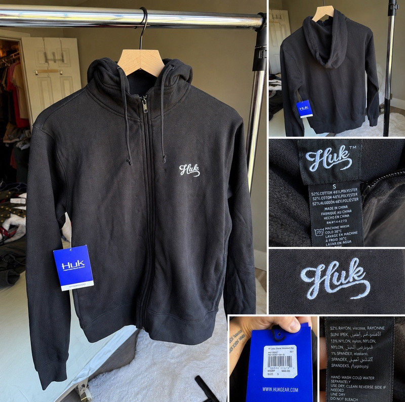 Huk Lazy Daze Men’s Full Zip Hooded Fleece Hoodie w/ Pockets Black S