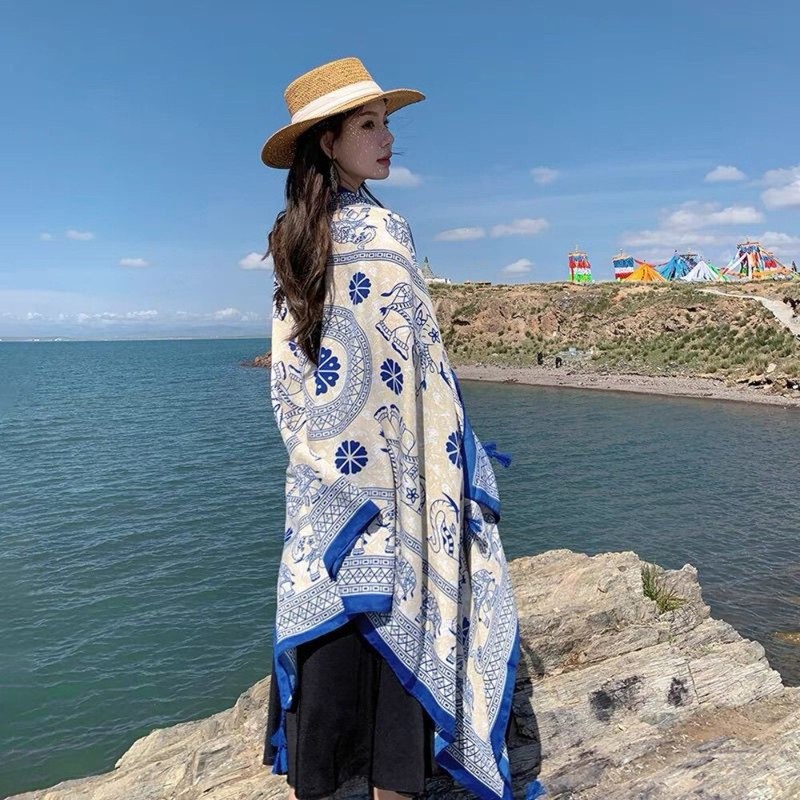 Sunscreen Shawl Beach Dual-purpose Photo Tibet Cotton and Linen Silk Scarf