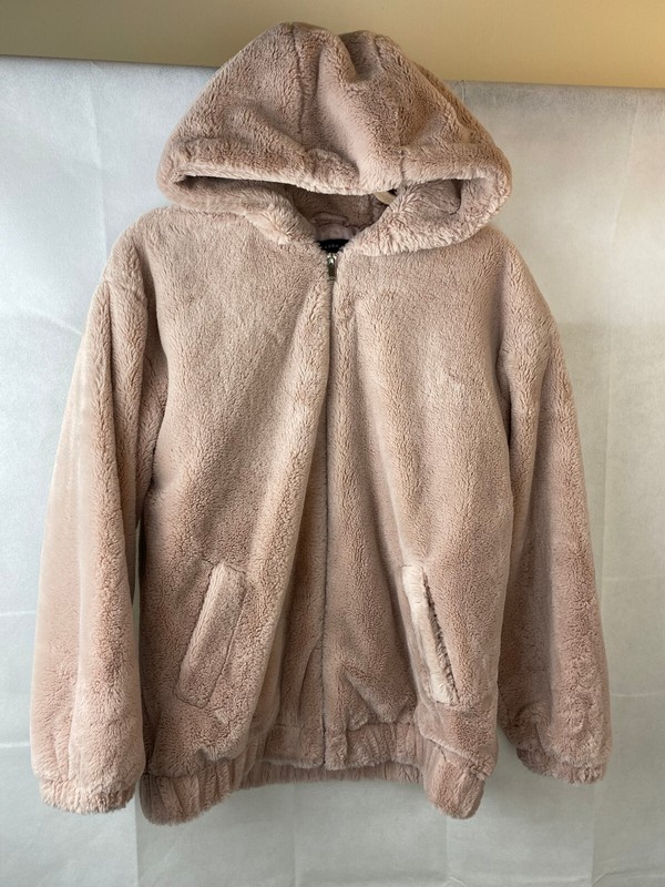 New Look Dusky Pink Hooded Zip Lined Size S Teddy Coat with Pockets