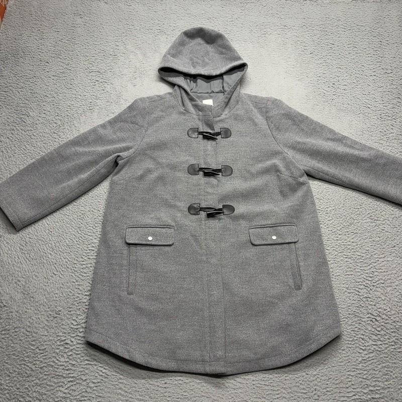 Big Chill Jacket Womens Large Gray Knit Hooded Toggle Close Sherpa Lined Pockets gallery