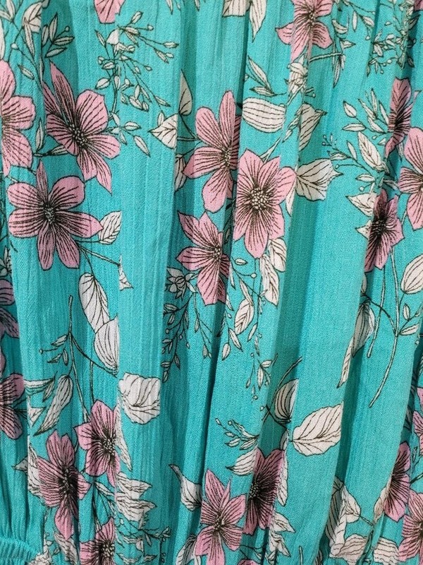 Takara Blue w/Pink Flower Slit Sleeve Lightweight Shorts Romper Size Small gallery