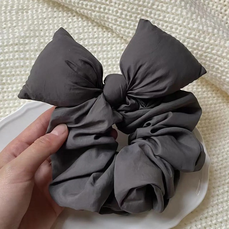 1PC Women's Autumn Winter Daily Solid Color Bow Scrunchies Brown&Gray Fashion H gallery